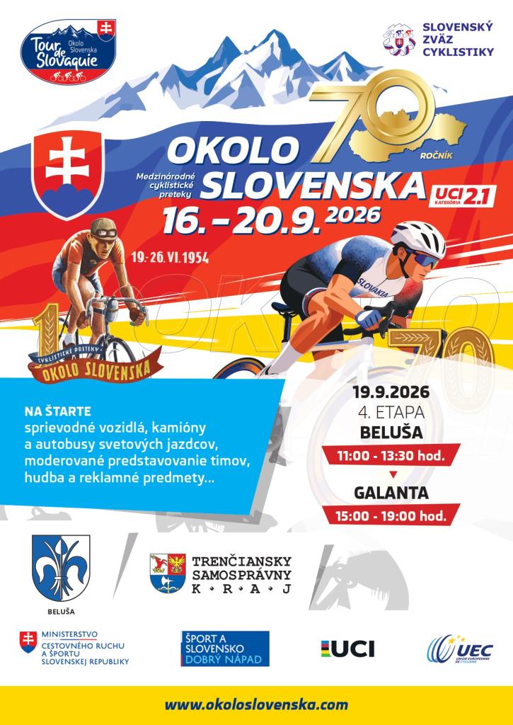 Okolo Slovenska: 4. etapa štartuje 19. septembra v centre Beluše, obmedzenia dopravy