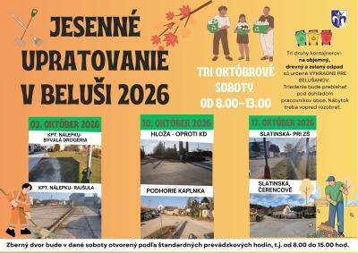 Jesenné upratovanie v Beluši: kontajnery 3., 10. a 17. októbra 2026